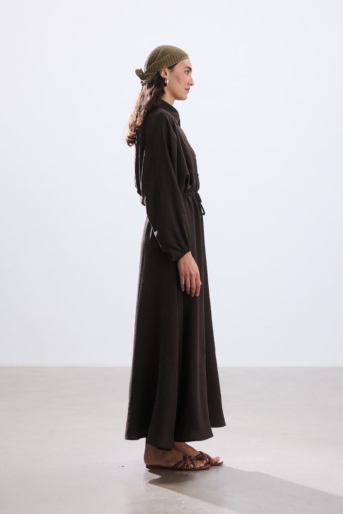 BE BLUE - ACI KAHVE BELİ BÜZGÜLÜ ELBİSE