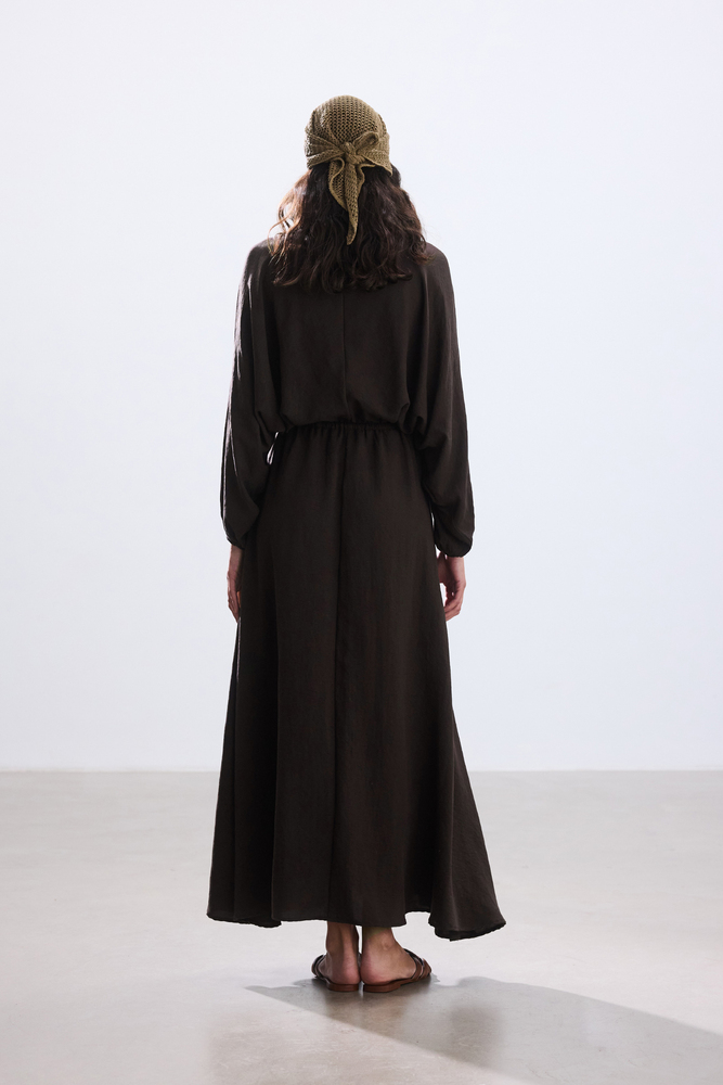 BE BLUE - ACI KAHVE BELİ BÜZGÜLÜ ELBİSE