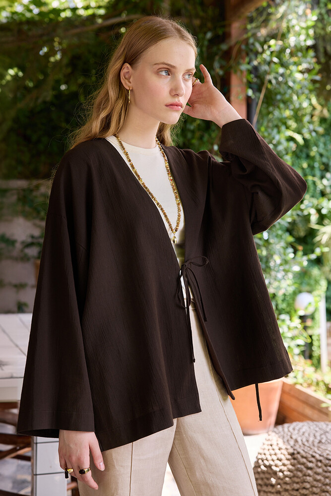 BE BLUE - ACI KAHVE DOKULU KİMONO