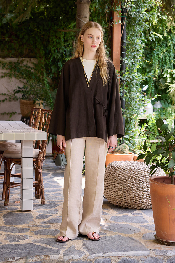 BE BLUE - ACI KAHVE DOKULU KİMONO