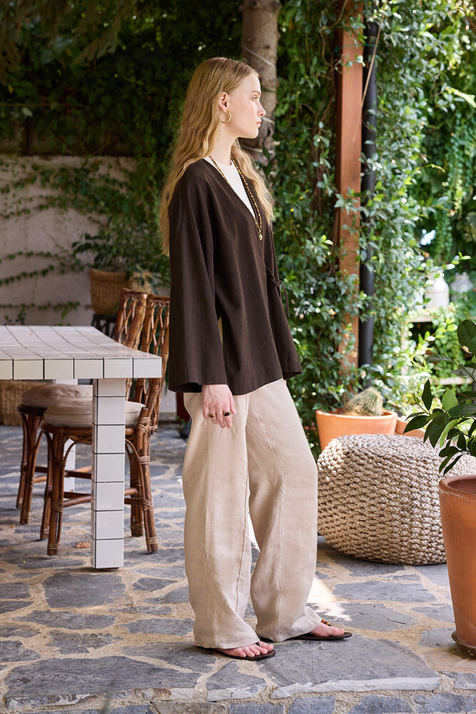 BE BLUE - ACI KAHVE DOKULU KİMONO