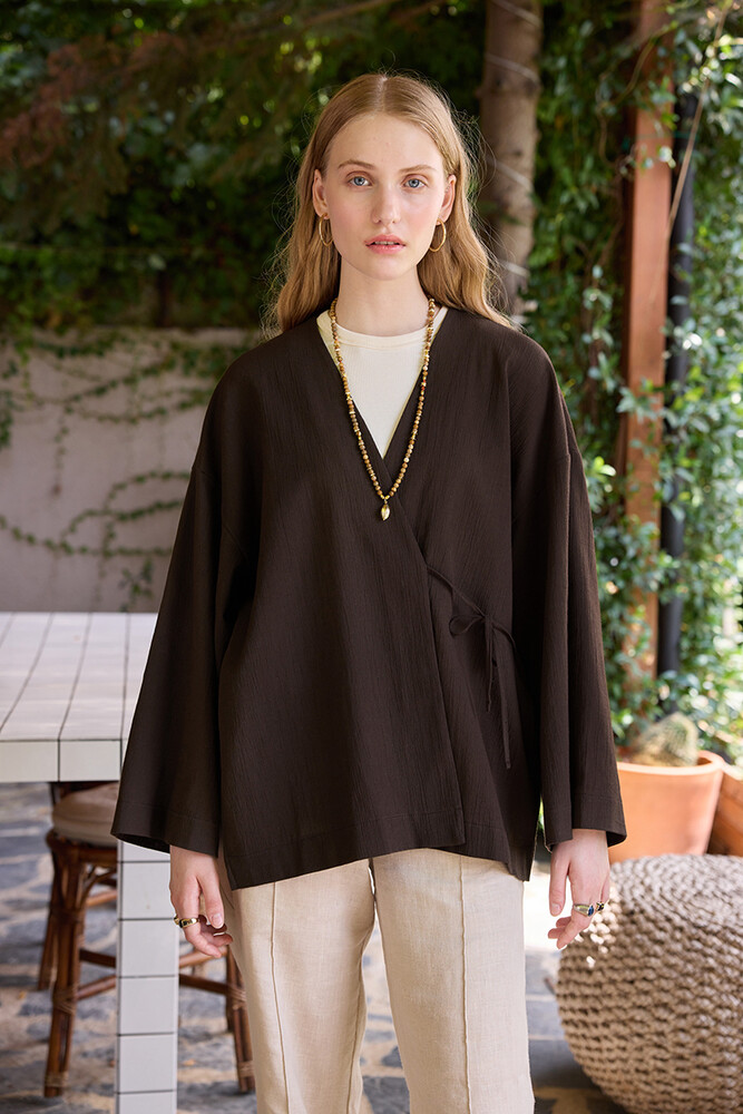 BE BLUE - ACI KAHVE DOKULU KİMONO