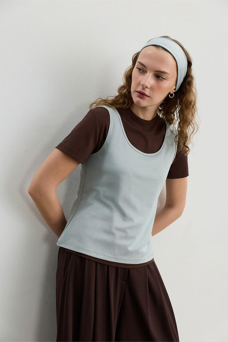 ACI KAHVE FIT KISA KOLLU T-SHIRT
