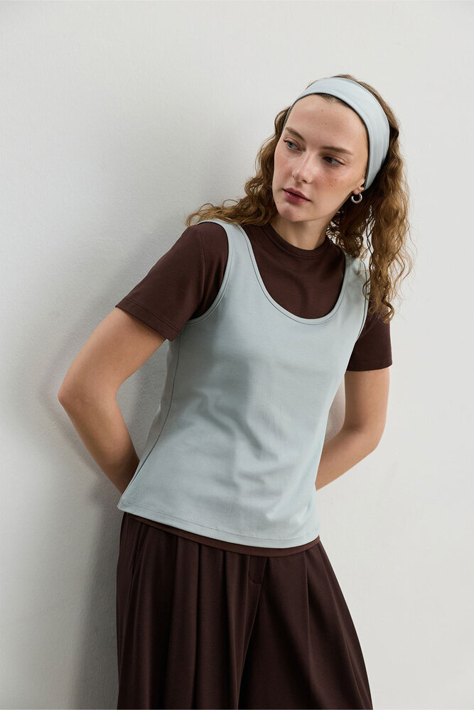 BE BLUE - ACI KAHVE FIT KISA KOLLU T-SHIRT