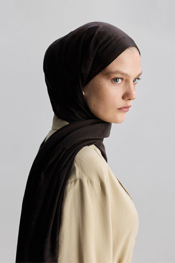 BE BLUE - ACI KAHVE MAGNOLIA MAT JAKARLI ŞAL