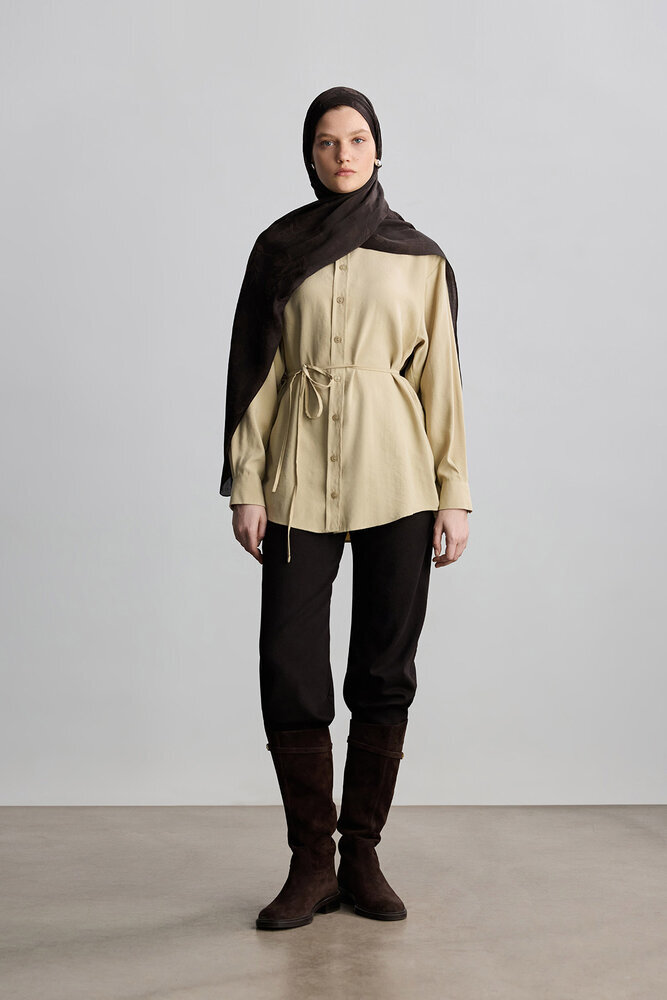 BE BLUE - ACI KAHVE MAGNOLIA MAT JAKARLI ŞAL