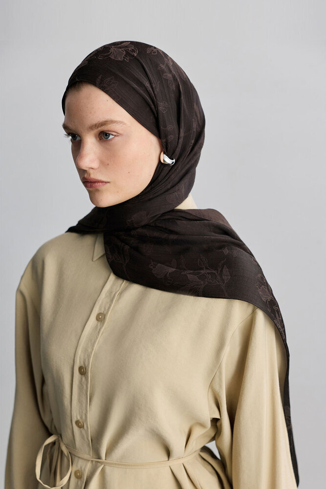 BE BLUE - ACI KAHVE MAGNOLIA MAT JAKARLI ŞAL