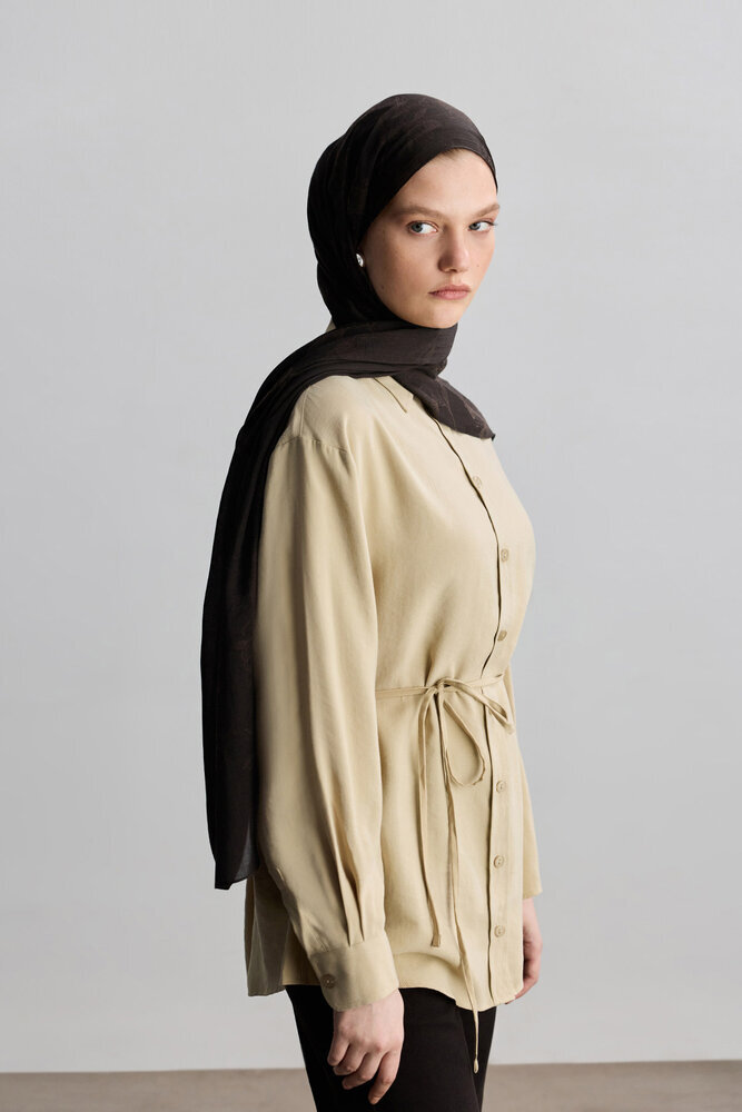 BE BLUE - ACI KAHVE MAGNOLIA MAT JAKARLI ŞAL