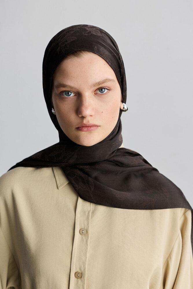 BE BLUE - ACI KAHVE MAGNOLIA MAT JAKARLI ŞAL