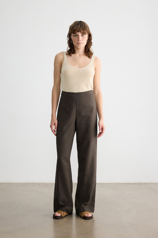 BE BLUE - ACI KAHVE PAMUK KETEN PALAZZO PANTOLON
