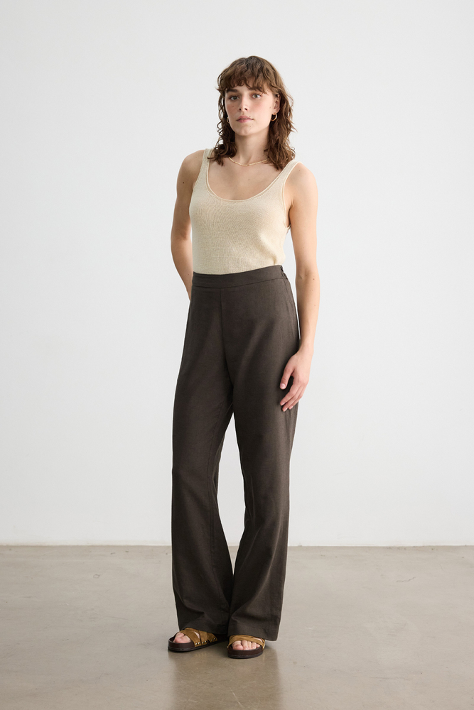 BE BLUE - ACI KAHVE PAMUK KETEN PALAZZO PANTOLON (1)