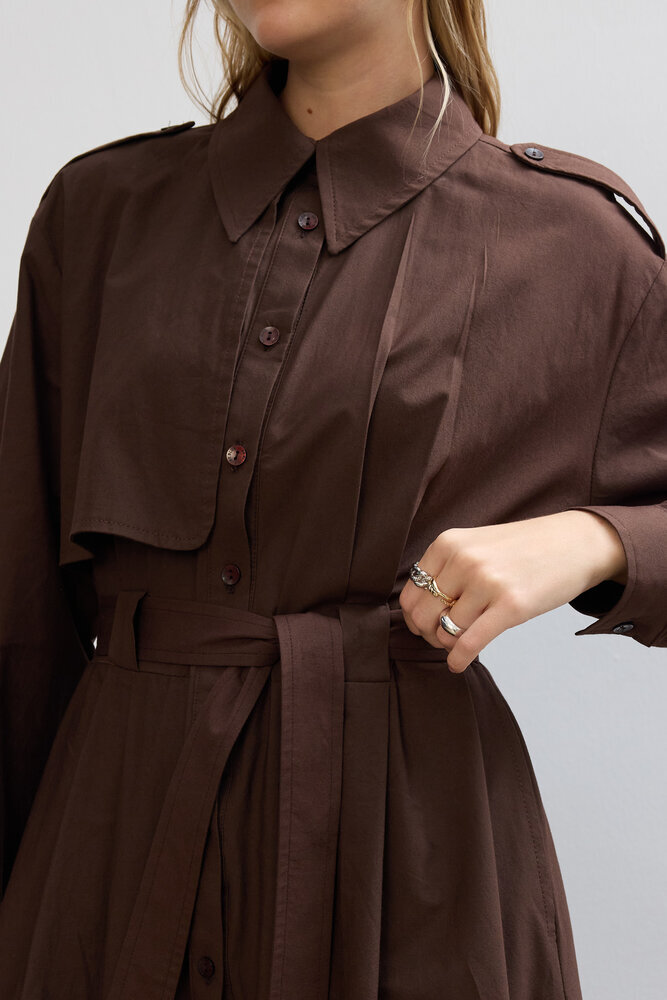 BE BLUE - ACI KAHVE PAMUKLU TRENÇ ELBİSE