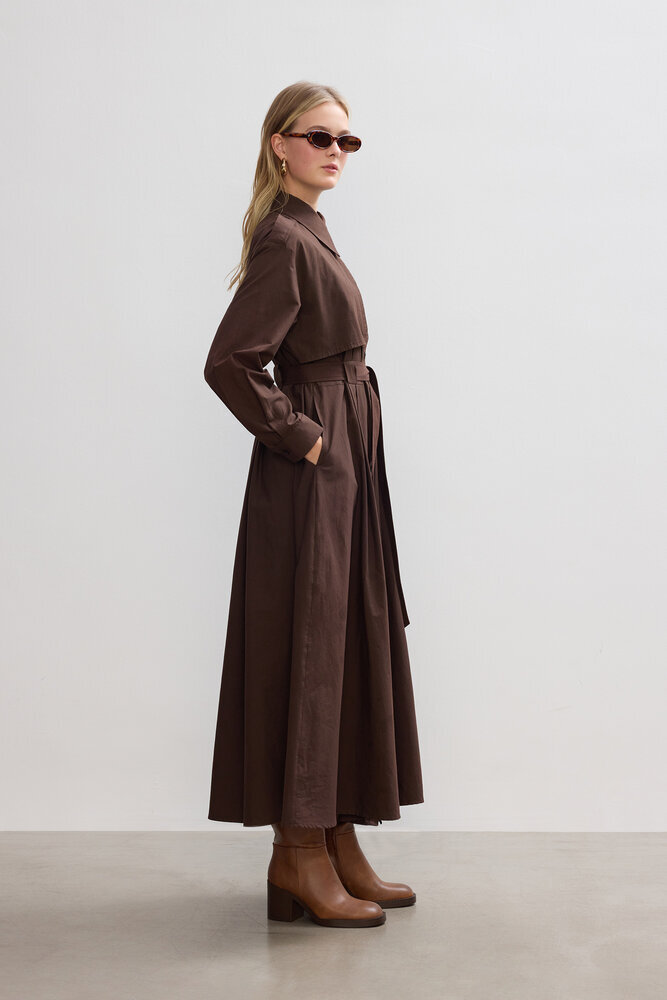 BE BLUE - ACI KAHVE PAMUKLU TRENÇ ELBİSE