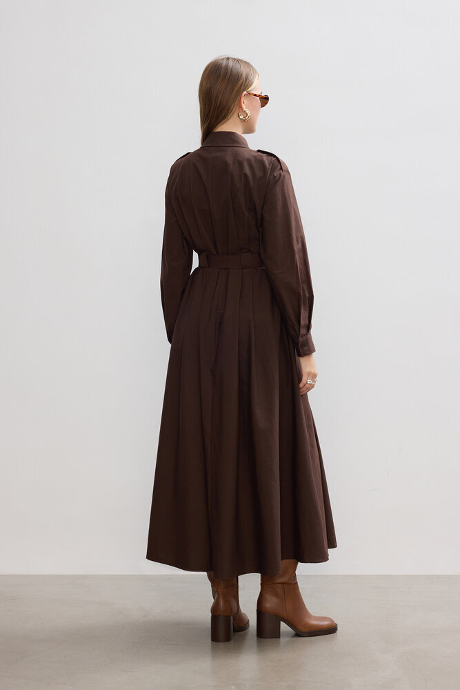 BE BLUE - ACI KAHVE PAMUKLU TRENÇ ELBİSE