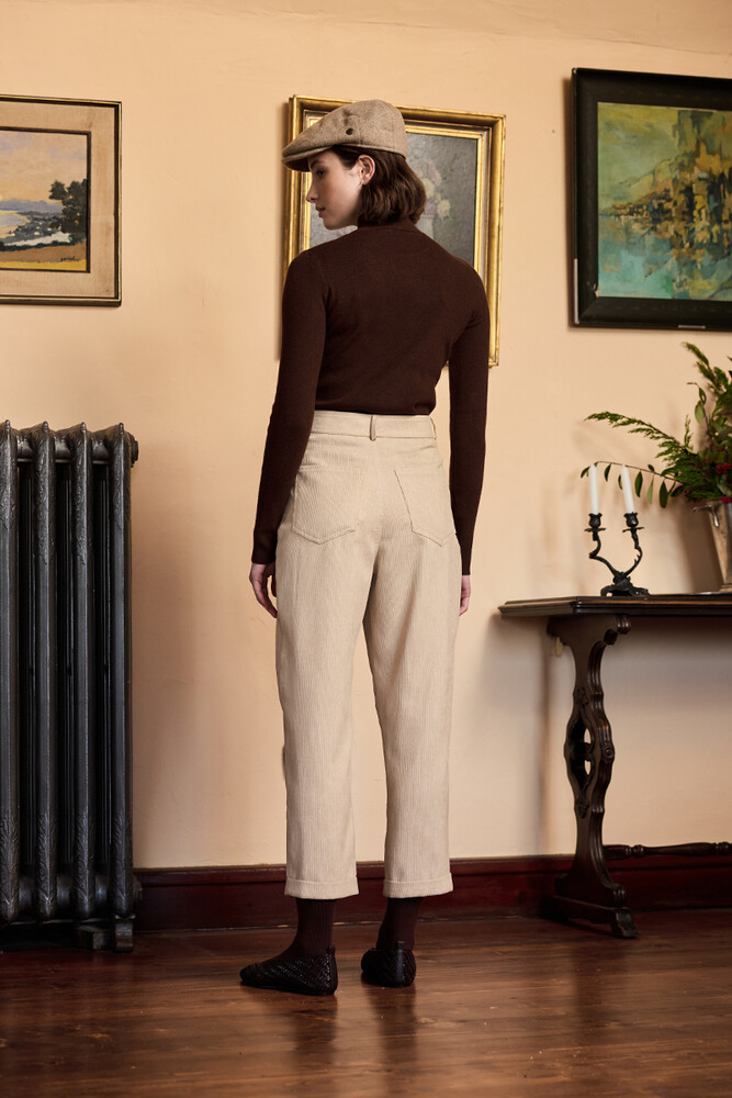 BE BLUE - AÇIK BEJ KADİFE BİNİCİ PANTOLON