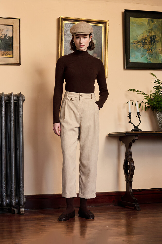 BE BLUE - AÇIK BEJ KADİFE BİNİCİ PANTOLON