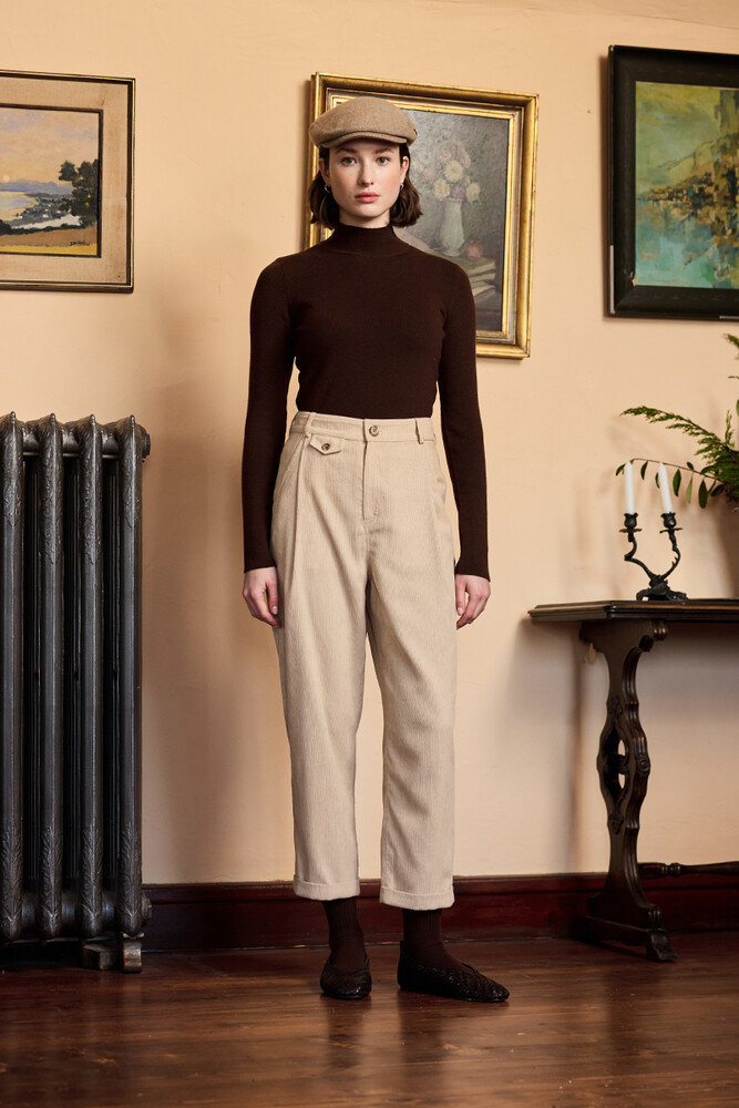 BE BLUE - AÇIK BEJ KADİFE BİNİCİ PANTOLON