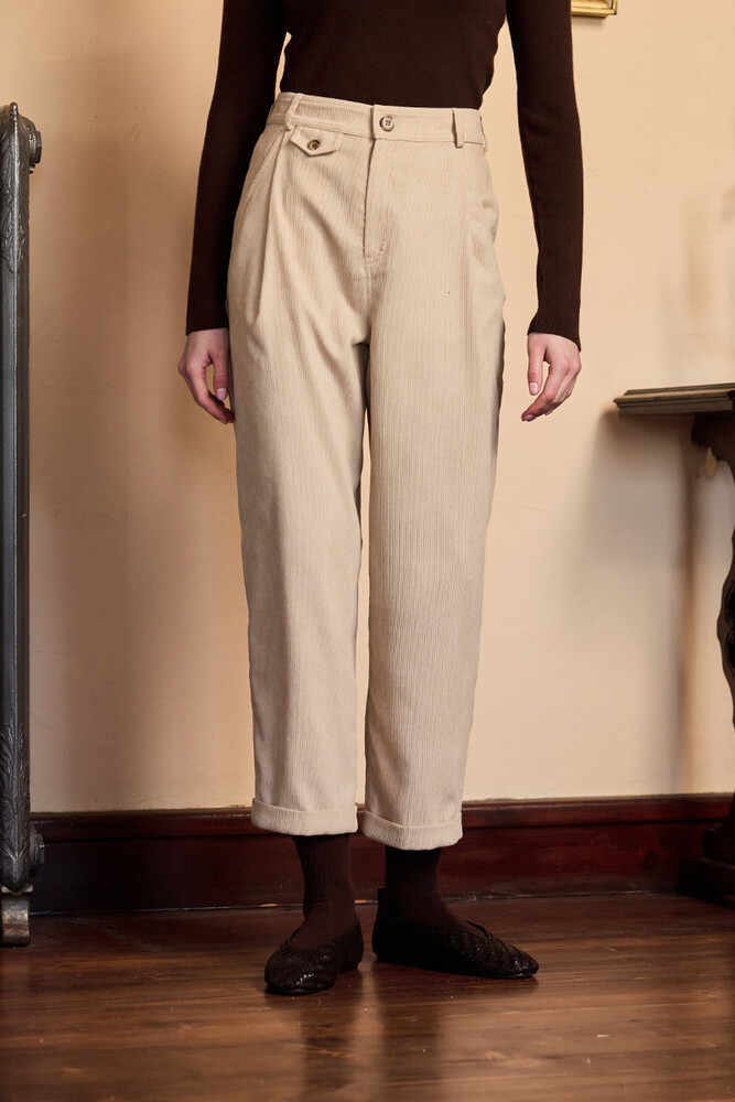 BE BLUE - AÇIK BEJ KADİFE BİNİCİ PANTOLON