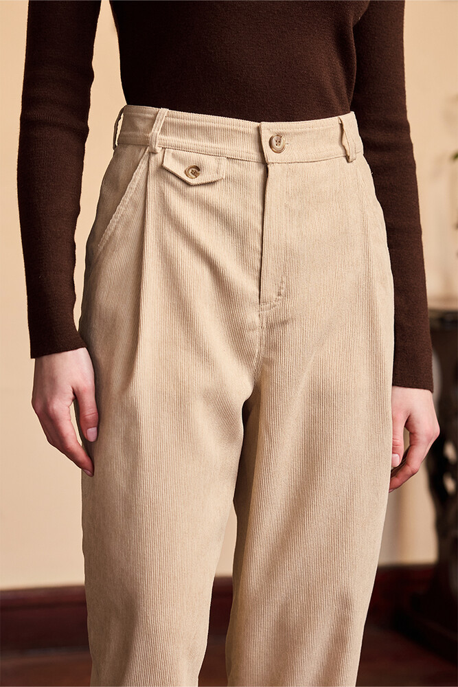 BE BLUE - AÇIK BEJ KADİFE BİNİCİ PANTOLON