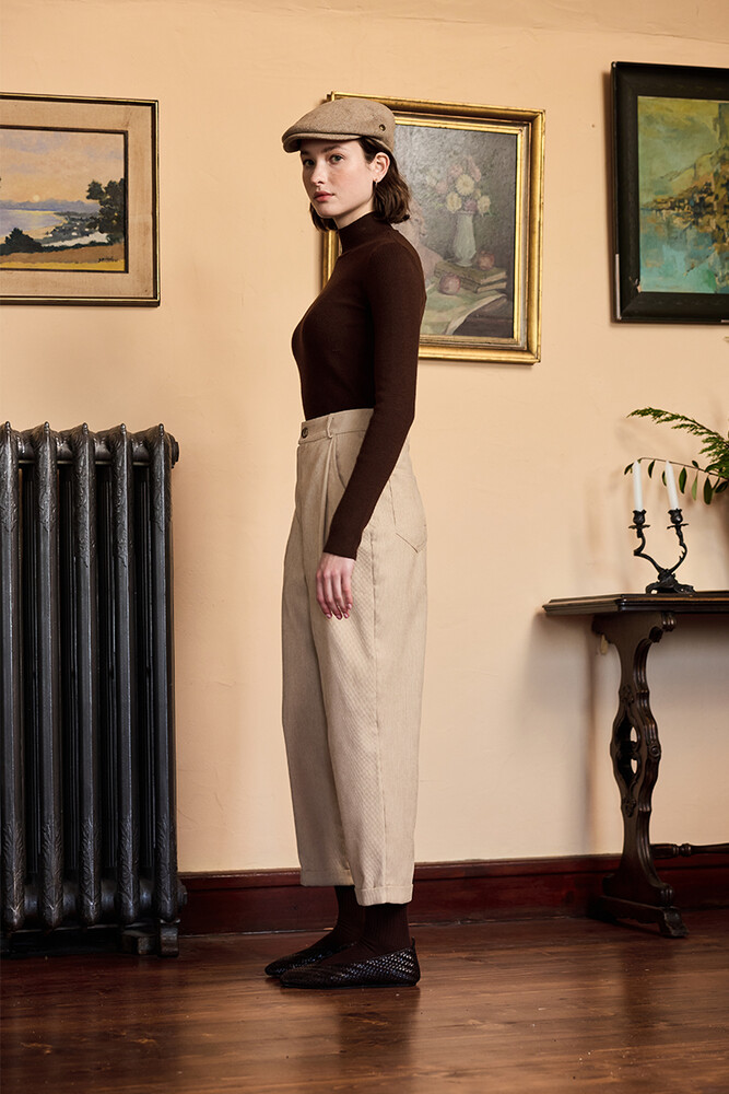 BE BLUE - AÇIK BEJ KADİFE BİNİCİ PANTOLON