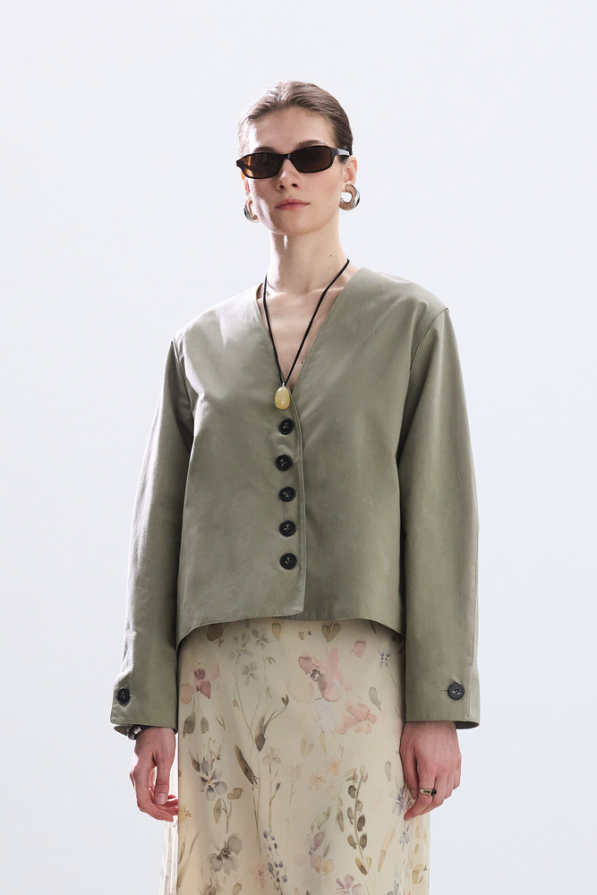 BE BLUE - AÇIK ÇAĞLA DÜĞMELİ PAMUKLU CEKET