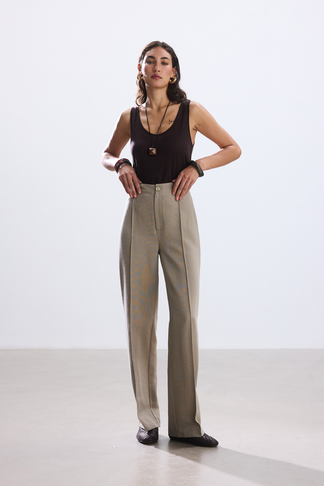 BE BLUE - ADAÇAYI NERVÜRLÜ VİSKON KETEN PANTOLON