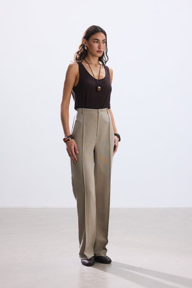 BE BLUE - ADAÇAYI NERVÜRLÜ VİSKON KETEN PANTOLON