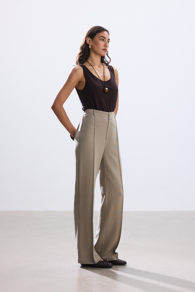 BE BLUE - ADAÇAYI NERVÜRLÜ VİSKON KETEN PANTOLON