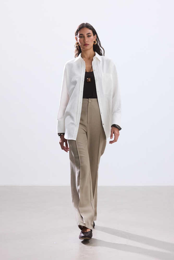 BE BLUE - ADAÇAYI NERVÜRLÜ VİSKON KETEN PANTOLON