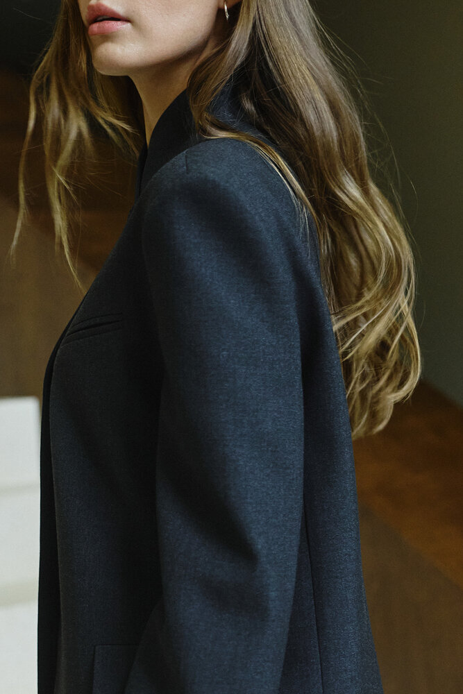 BE BLUE - ANTRASİT ASİMETRİK BLAZER CEKET