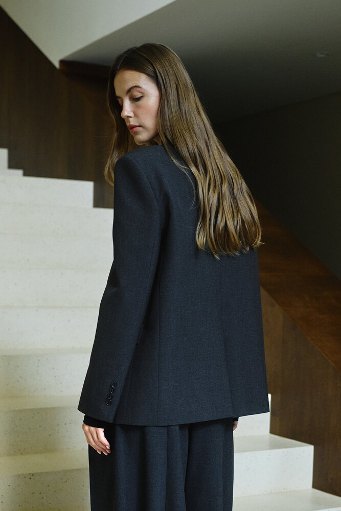 BE BLUE - ANTRASİT ASİMETRİK BLAZER CEKET