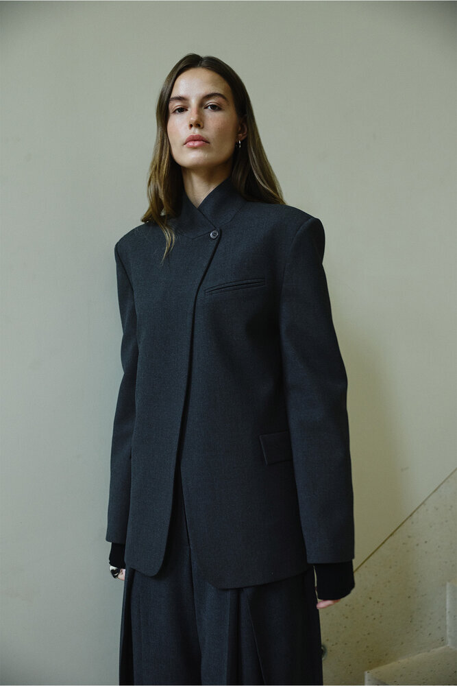 BE BLUE - ANTRASİT ASİMETRİK BLAZER CEKET