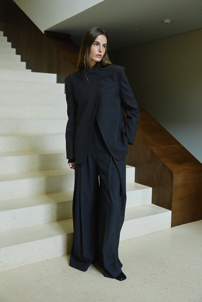 BE BLUE - ANTRASİT ASİMETRİK BLAZER CEKET