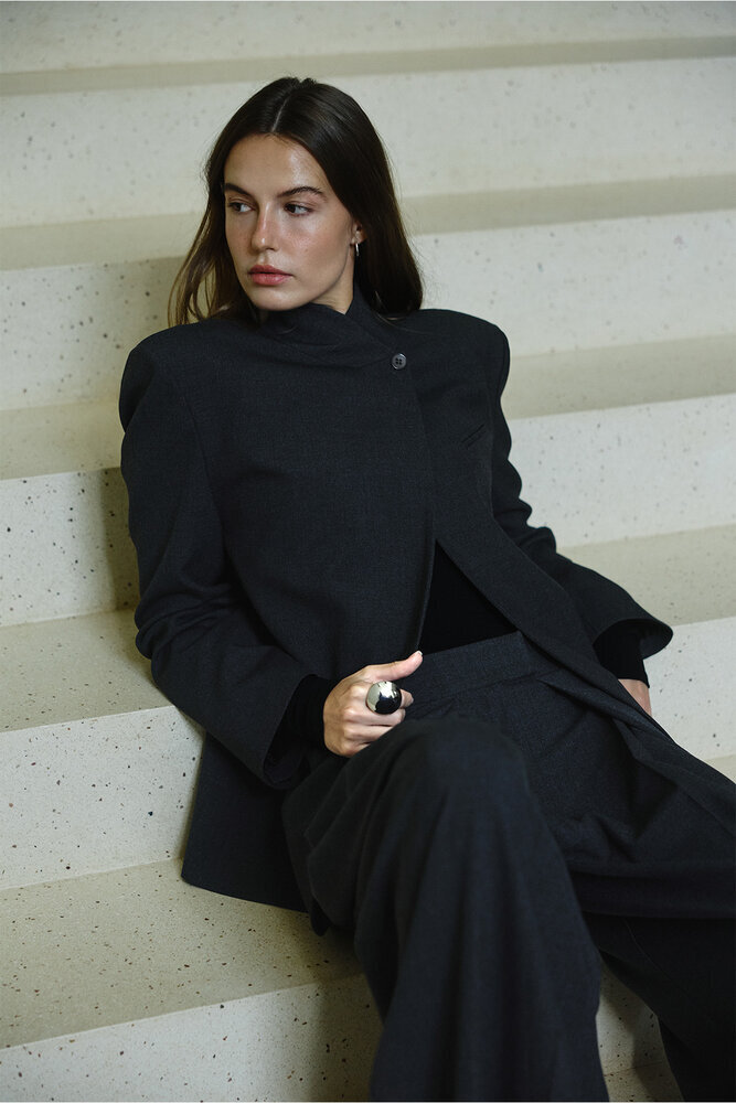 BE BLUE - ANTRASİT ASİMETRİK BLAZER CEKET