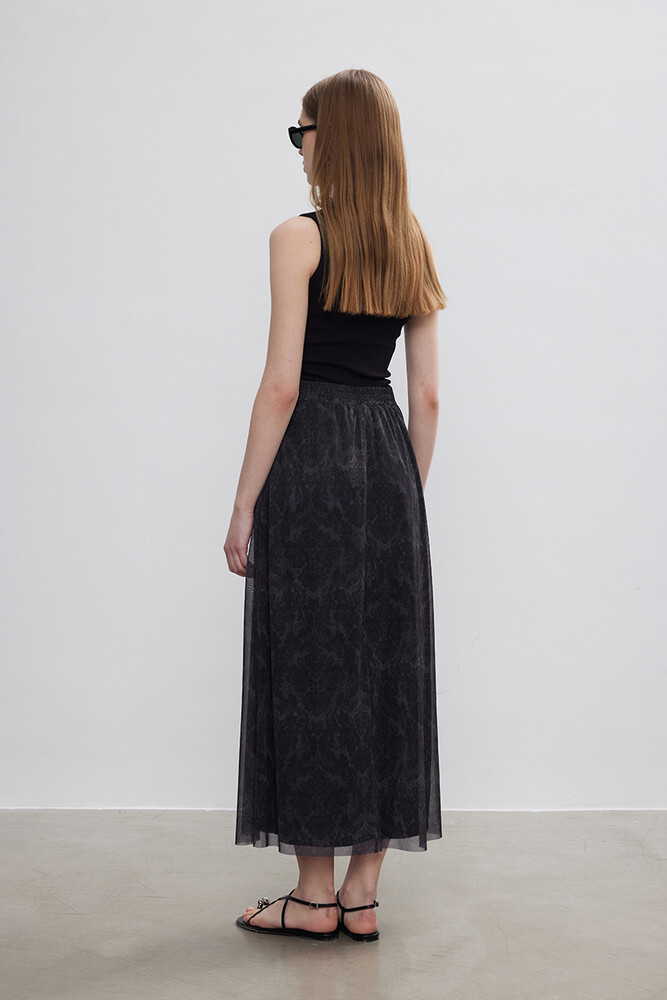 BE BLUE - ANTRASİT FLORAL TÜL ETEK