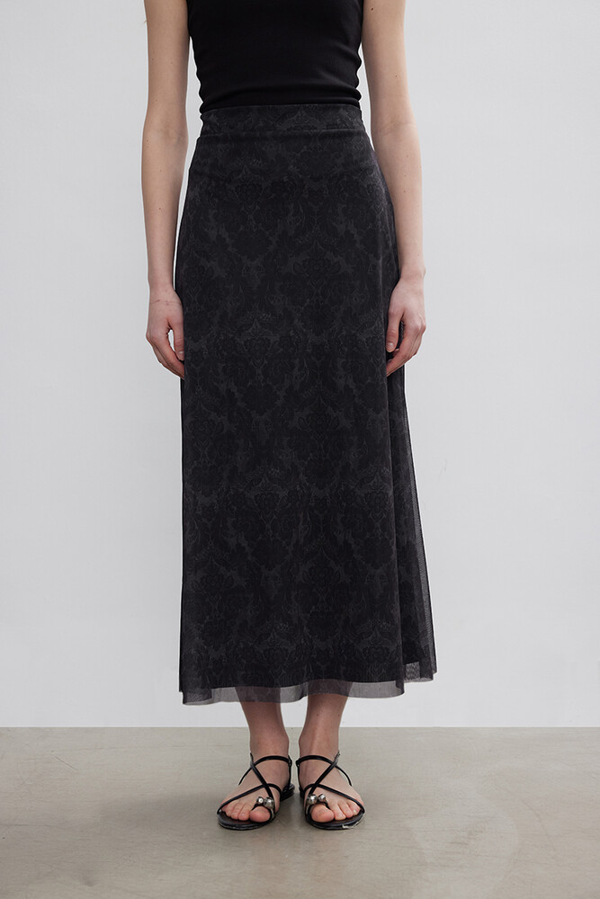 BE BLUE - ANTRASİT FLORAL TÜL ETEK