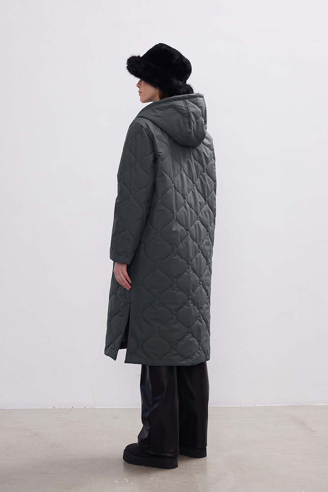 BE BLUE - ANTRASİT UZUN KAPİTONE MONT