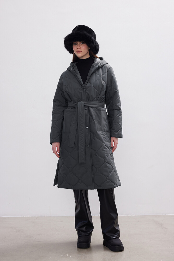 BE BLUE - ANTRASİT UZUN KAPİTONE MONT