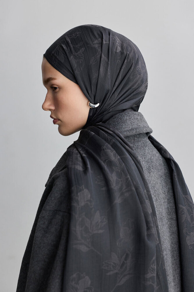 BE BLUE - ANTRASİT MAGNOLIA MAT JAKARLI ŞAL