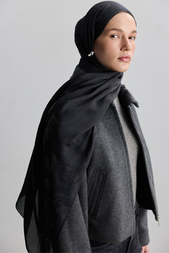 BE BLUE - ANTRASİT MAGNOLIA MAT JAKARLI ŞAL