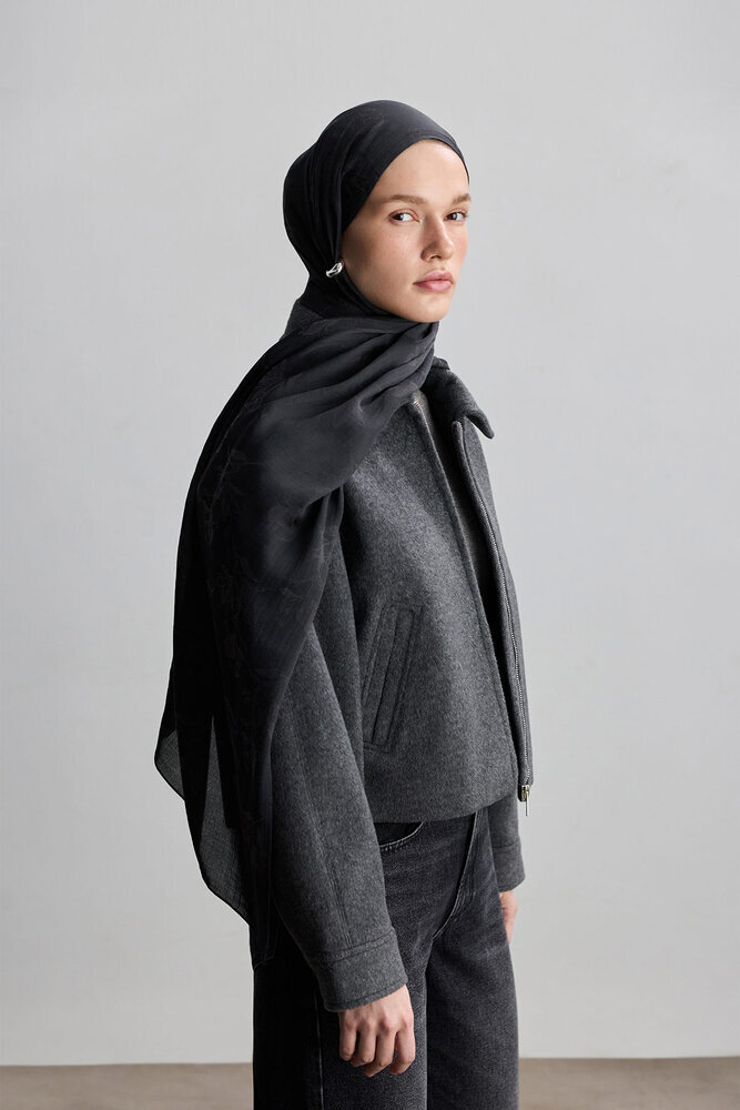 BE BLUE - ANTRASİT MAGNOLIA MAT JAKARLI ŞAL
