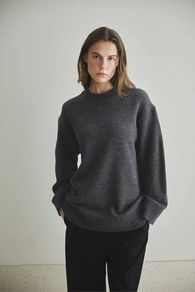 BE BLUE - ANTRASİT MELANJ BİSİKLET YAKA UZUN KAZAK