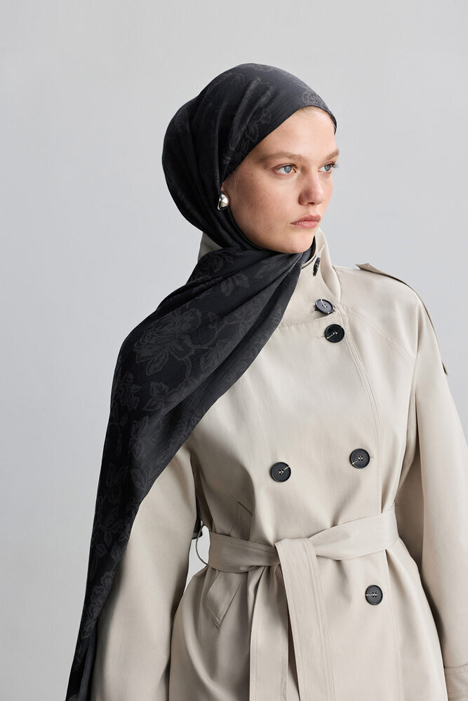 BE BLUE - ANTRASİT ROSE MAT JAKARLI ŞAL