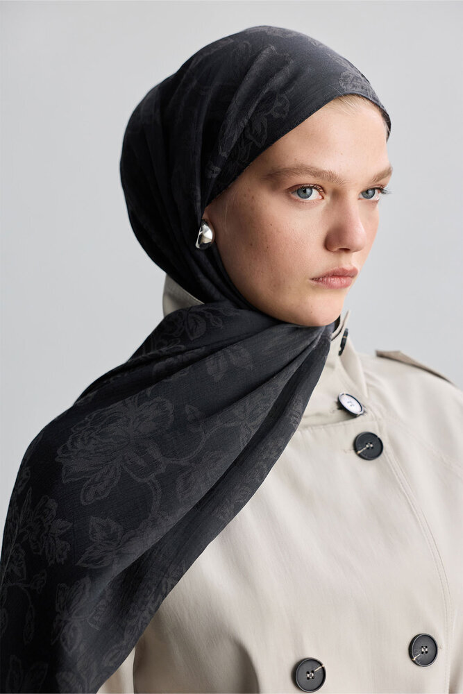 BE BLUE - ANTRASİT ROSE MAT JAKARLI ŞAL