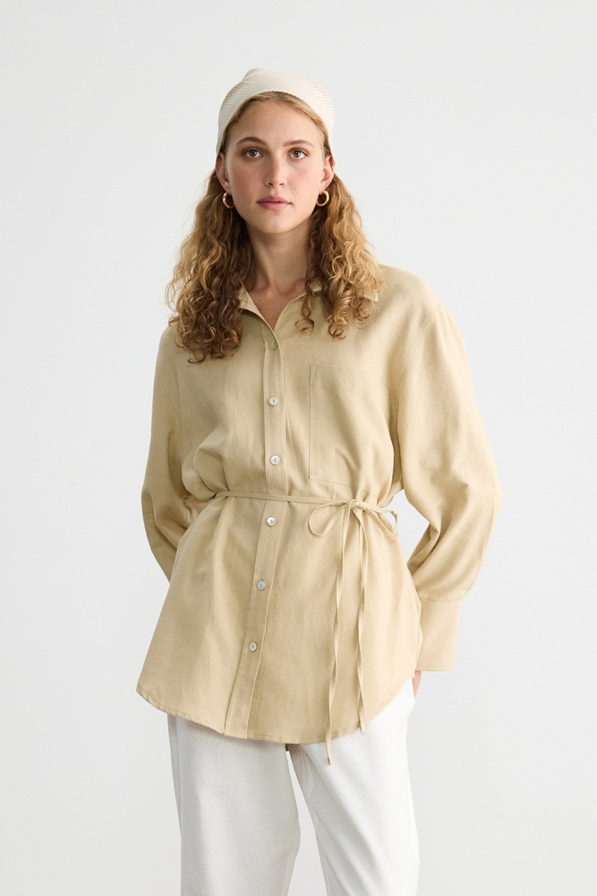 BE BLUE - BEJ PAMUK KETEN GÖMLEK