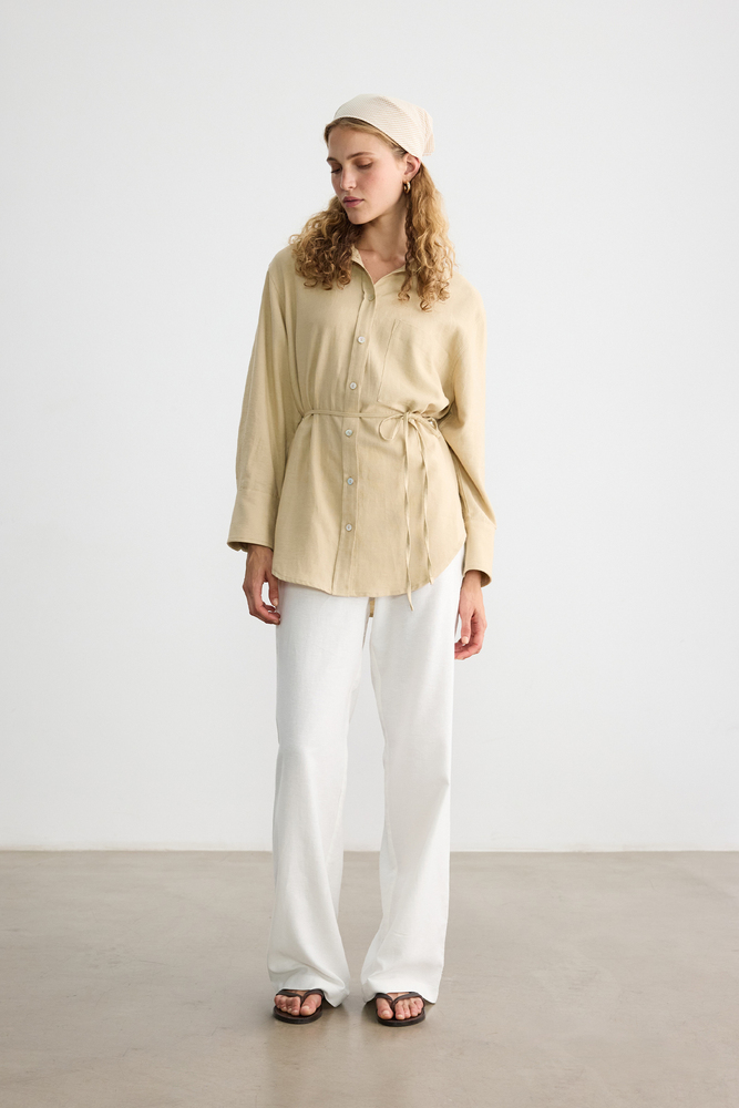 BE BLUE - BEJ PAMUK KETEN GÖMLEK