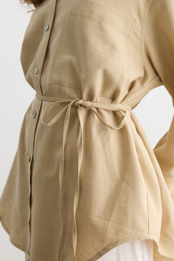 BE BLUE - BEJ PAMUK KETEN GÖMLEK