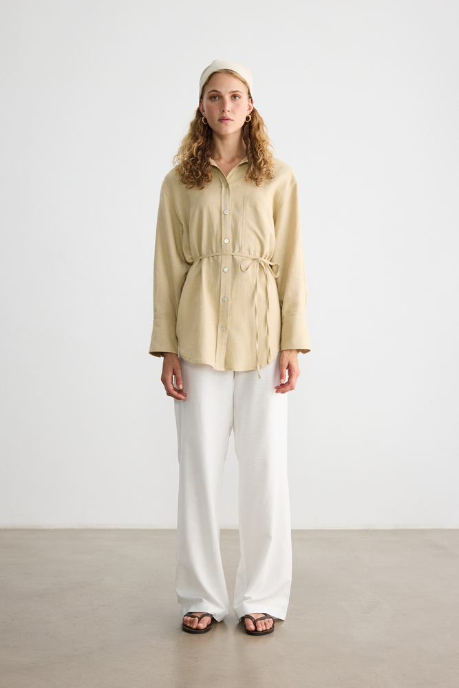 BE BLUE - BEJ PAMUK KETEN GÖMLEK