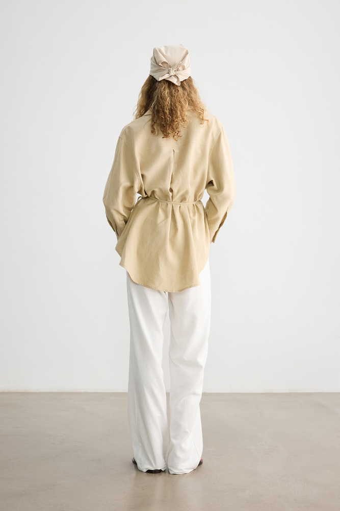 BE BLUE - BEJ PAMUK KETEN GÖMLEK