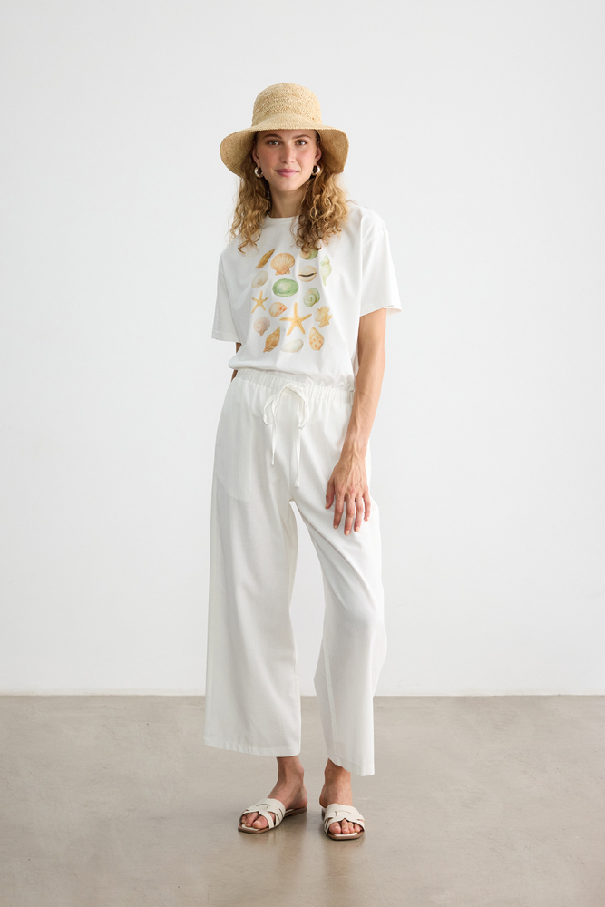 BE BLUE - BEYAZ DÜZ KESİM PAMUK KETEN PANTOLON